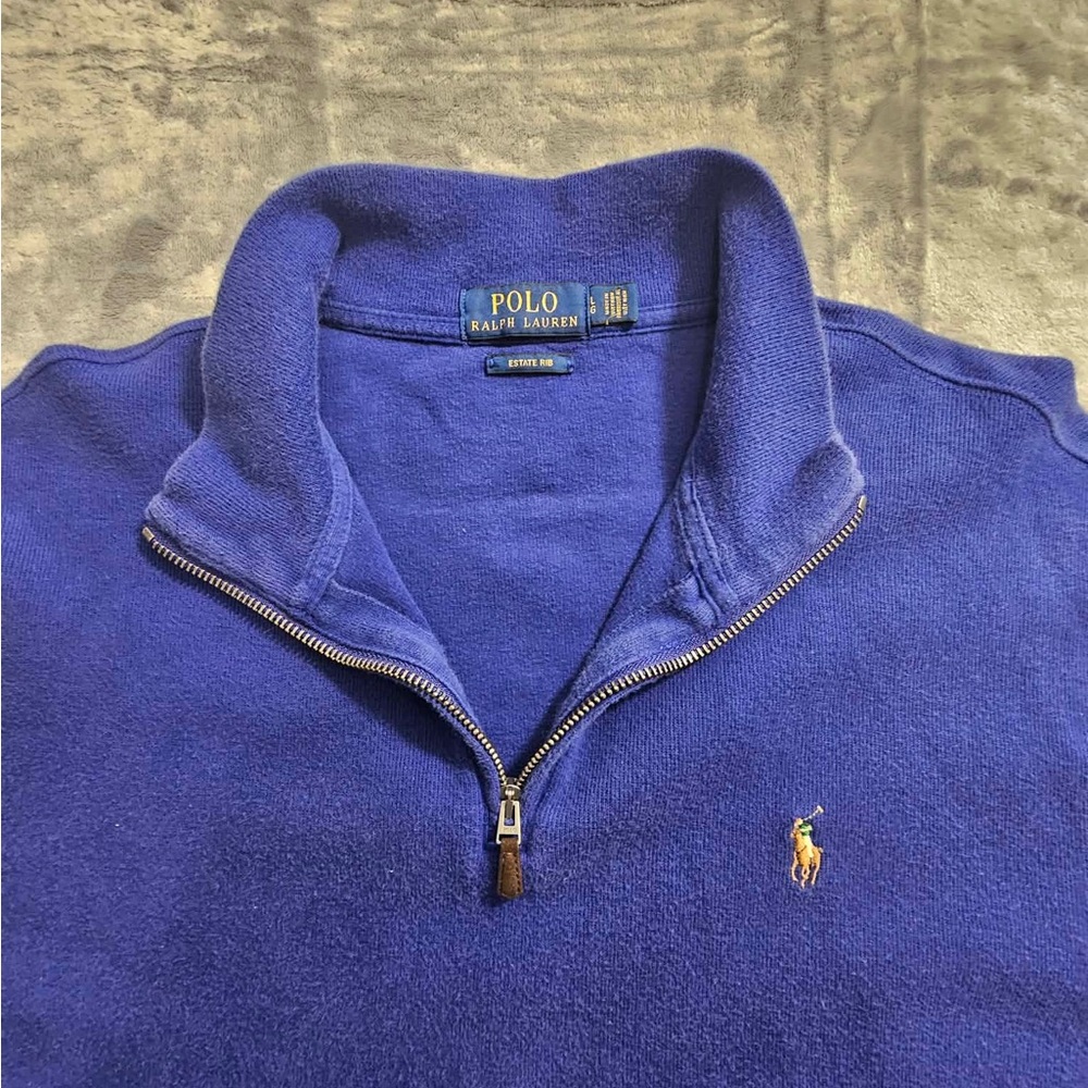 Polo by Ralph Lauren Estate Rib Men's Royal Blue 1/4 Zip-Up Sweater Size Large - Picture 2 of 6